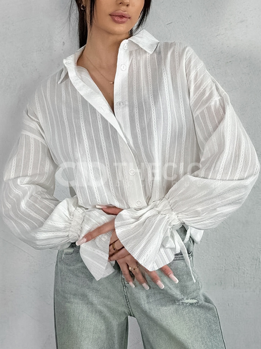 Textured Stripe Relaxed Fit Tie-Cuff Button-Front Shirt