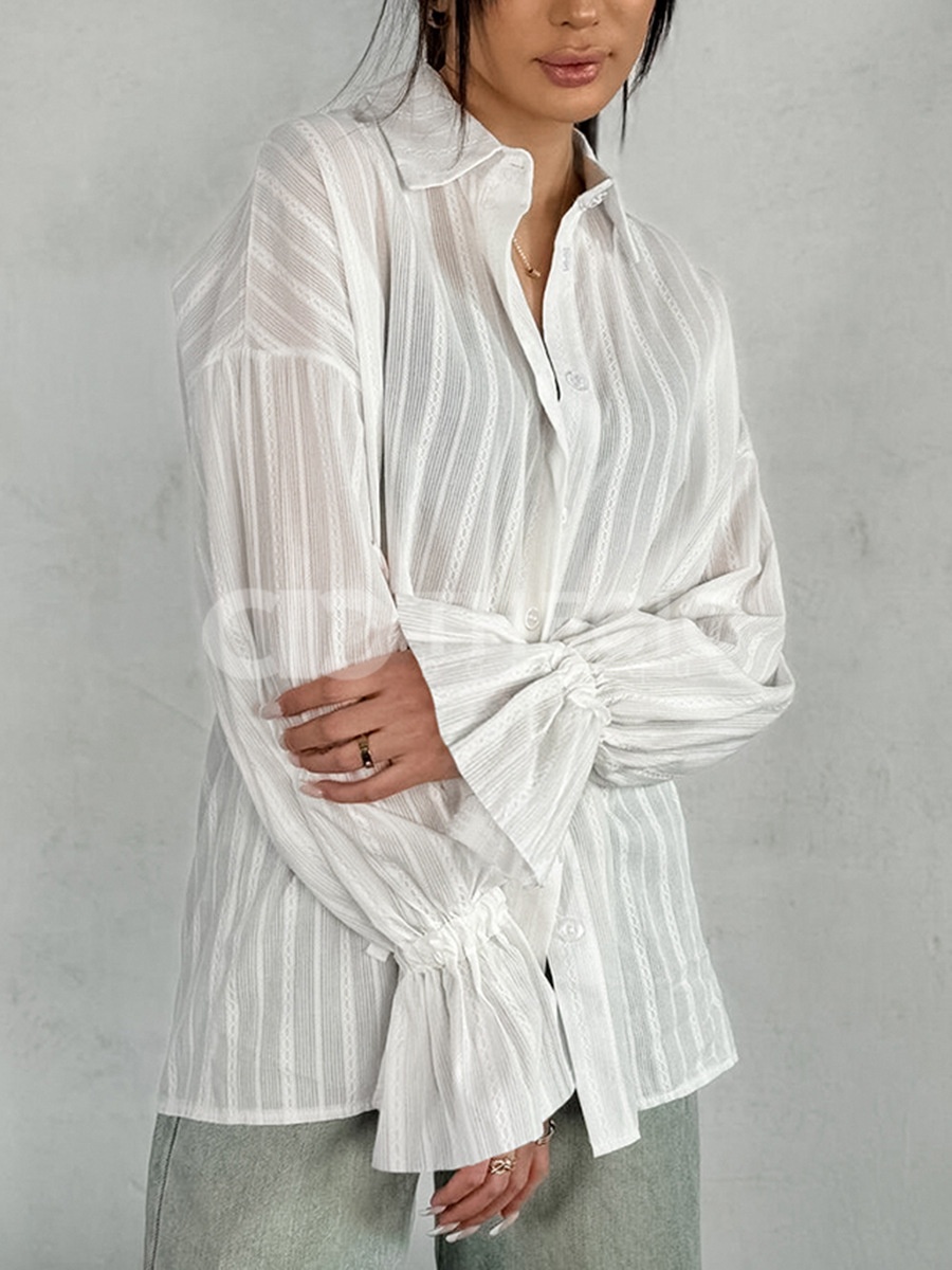 Textured Stripe Relaxed Fit Tie-Cuff Button-Front Shirt