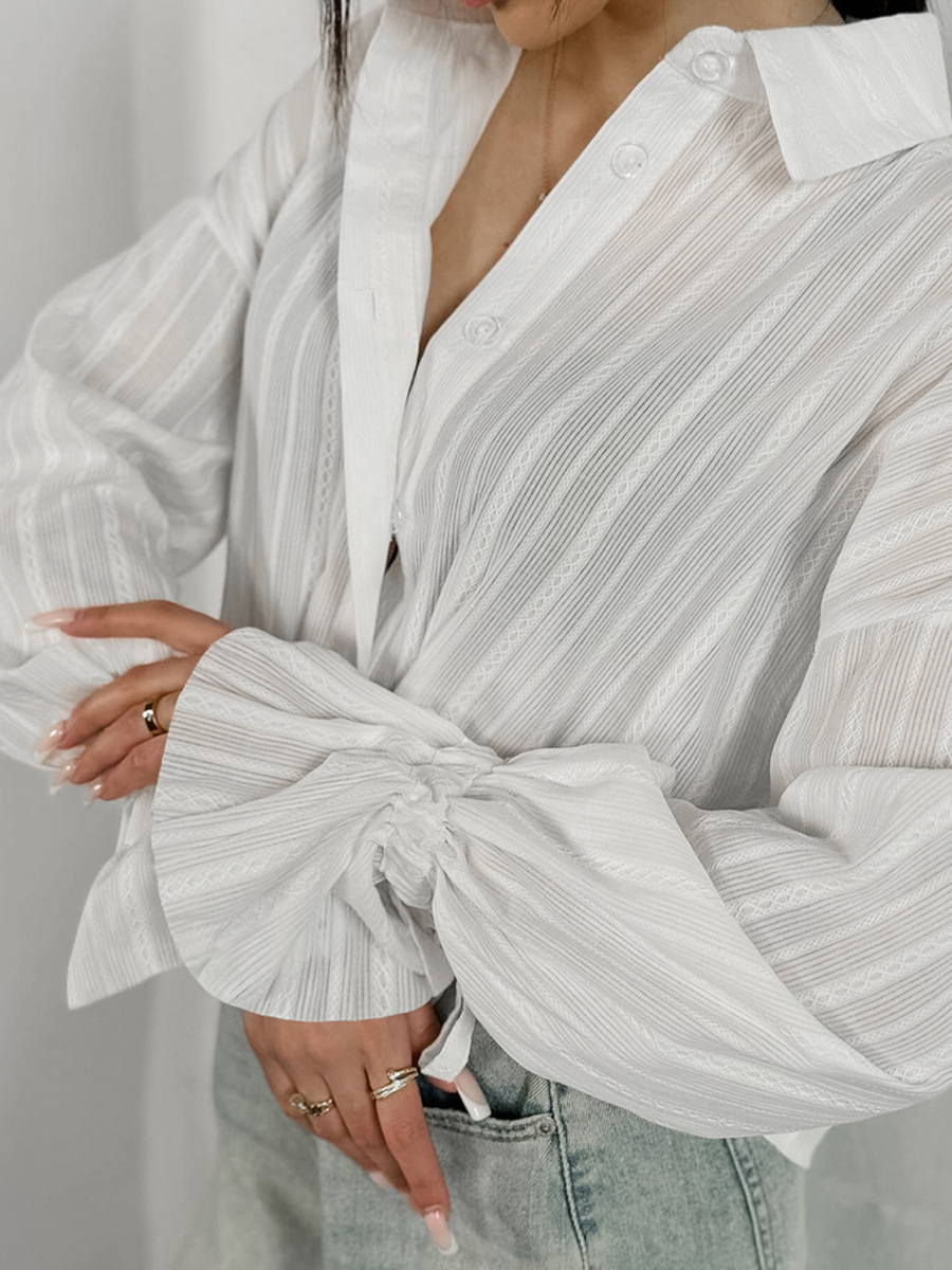 Textured Stripe Relaxed Fit Tie-Cuff Button-Front Shirt