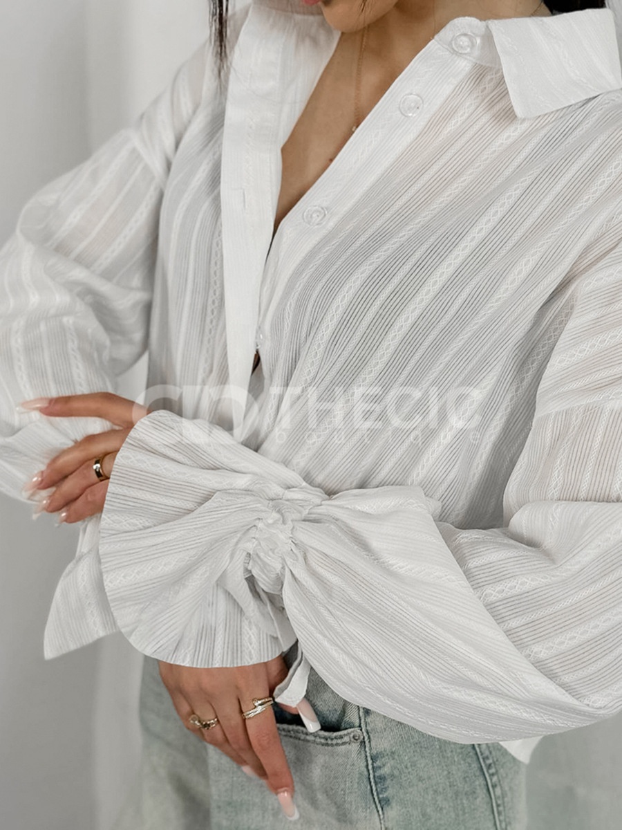 Textured Stripe Relaxed Fit Tie-Cuff Button-Front Shirt