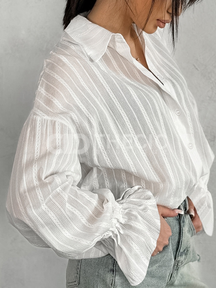 Textured Stripe Relaxed Fit Tie-Cuff Button-Front Shirt
