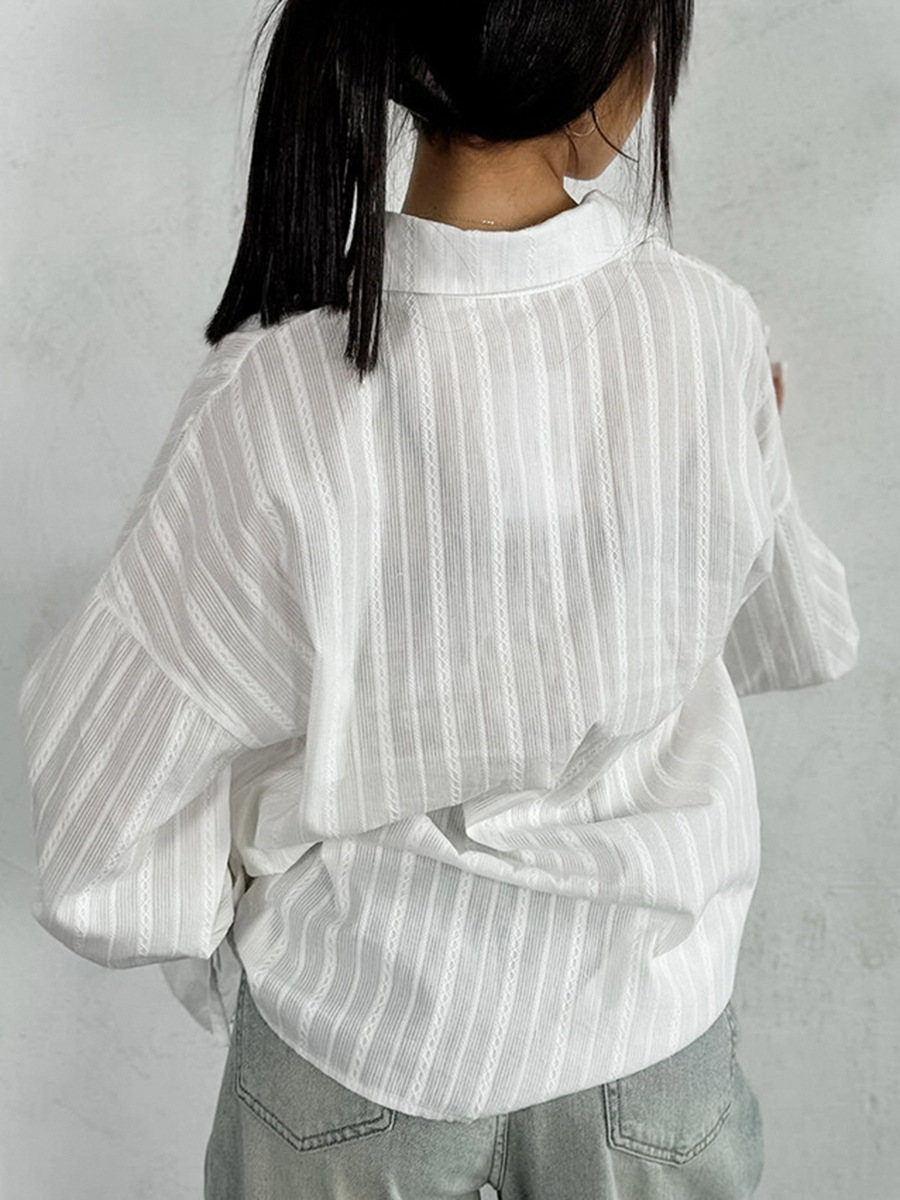 Textured Stripe Relaxed Fit Tie-Cuff Button-Front Shirt