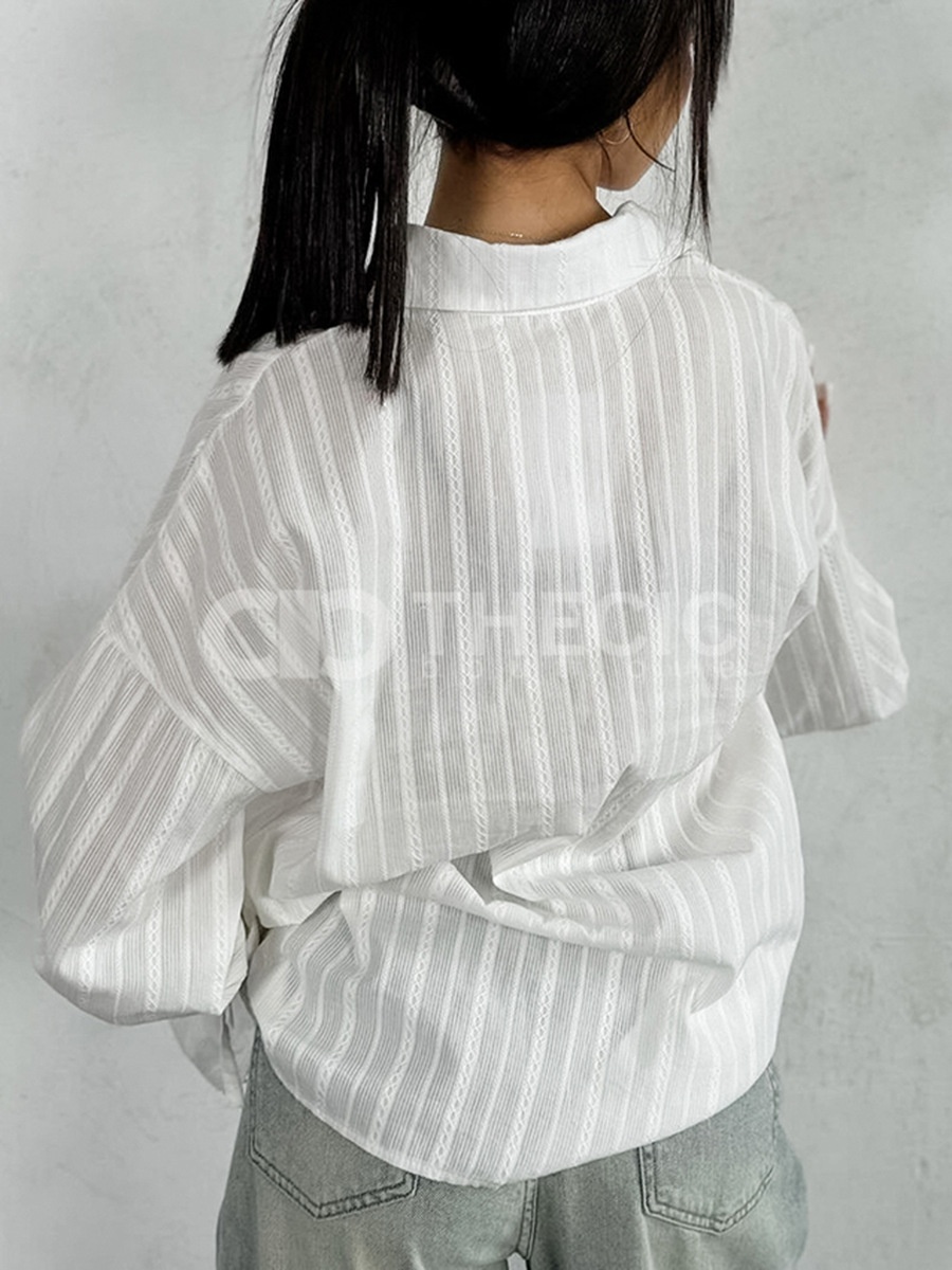 Textured Stripe Relaxed Fit Tie-Cuff Button-Front Shirt