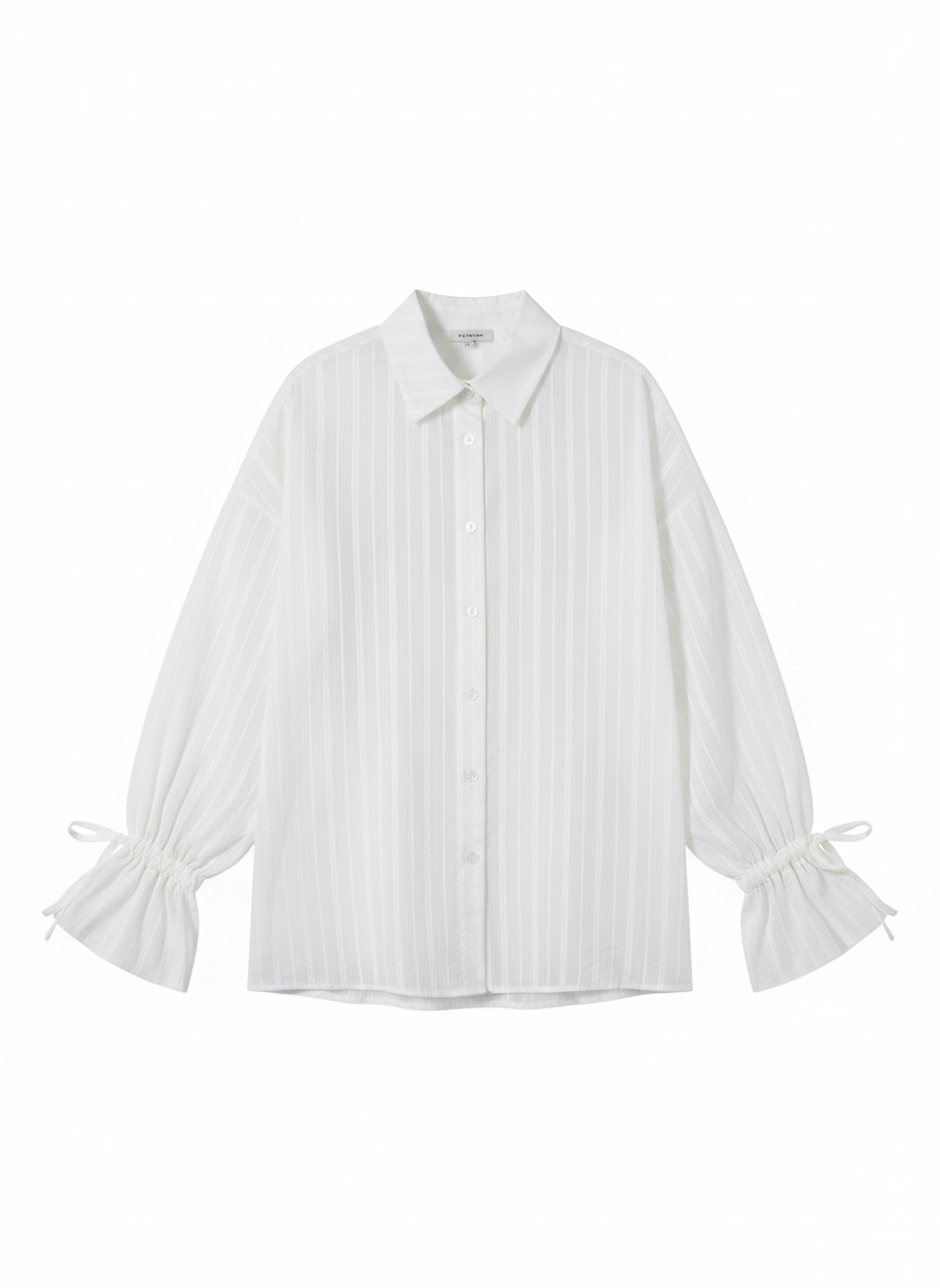 Textured Stripe Relaxed Fit Tie-Cuff Button-Front Shirt