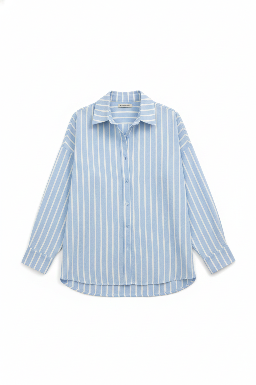 Textured Striped Button-Up Collared Relaxed Shirt