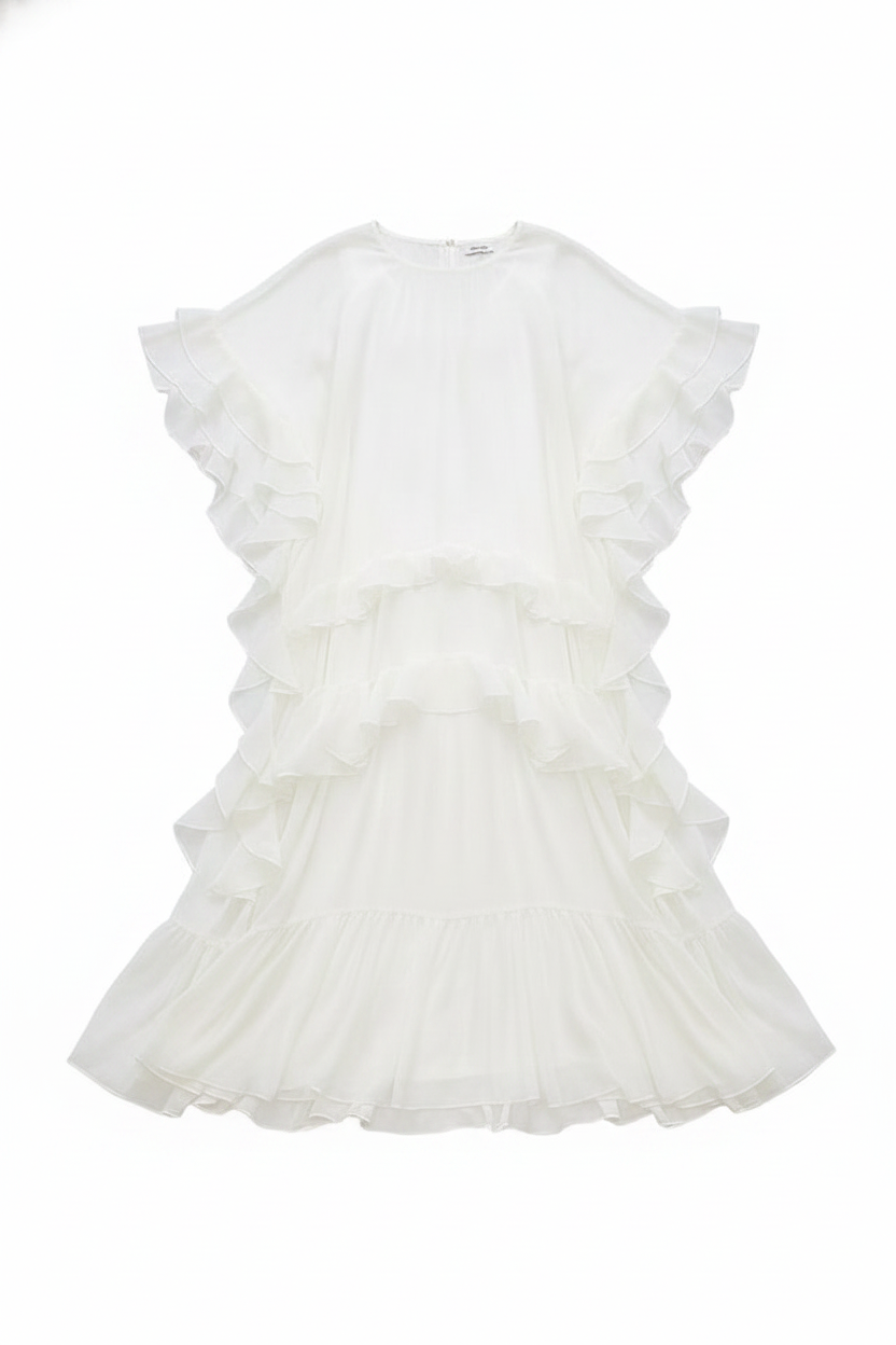 Tiered Ruffle Kaftan Sleeve Maxi Dress