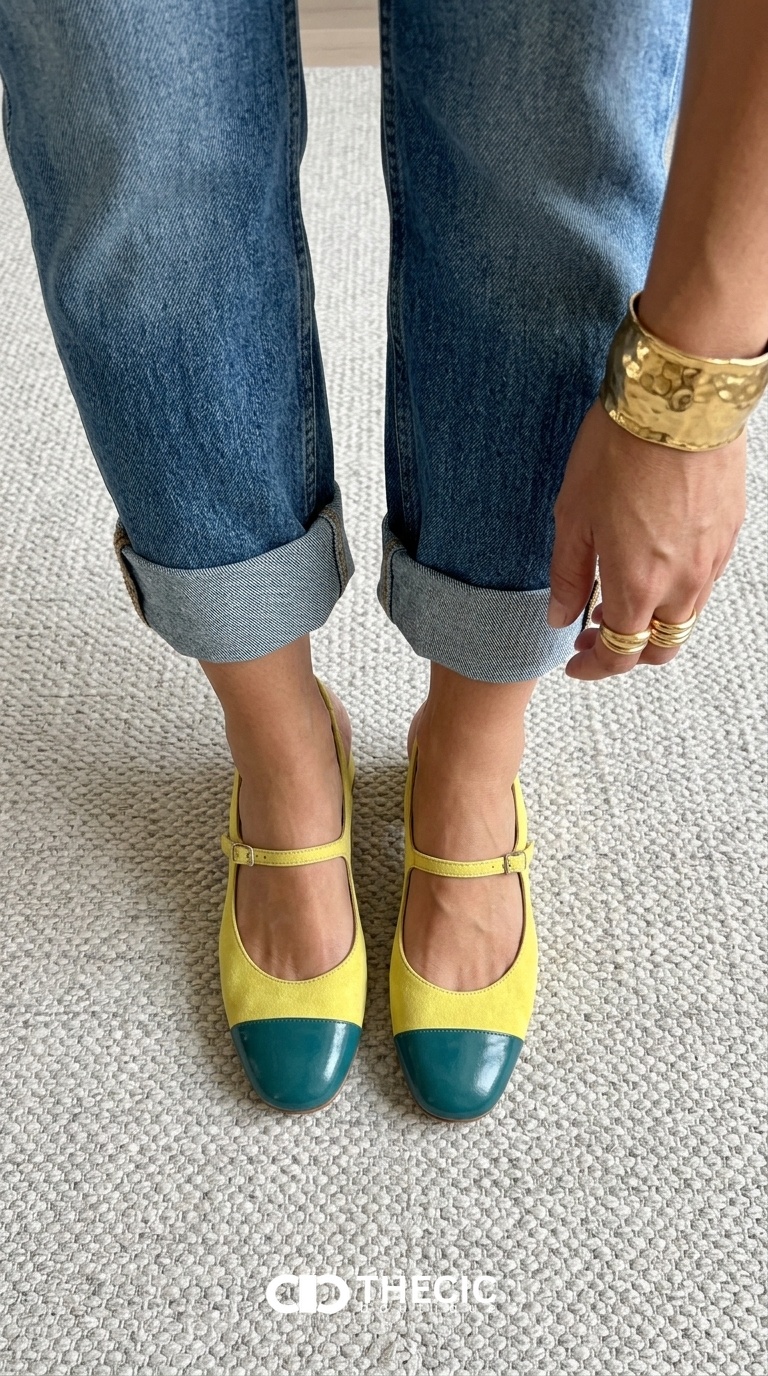 Two-Tone Leather Mary Jane Slingback Block Heels