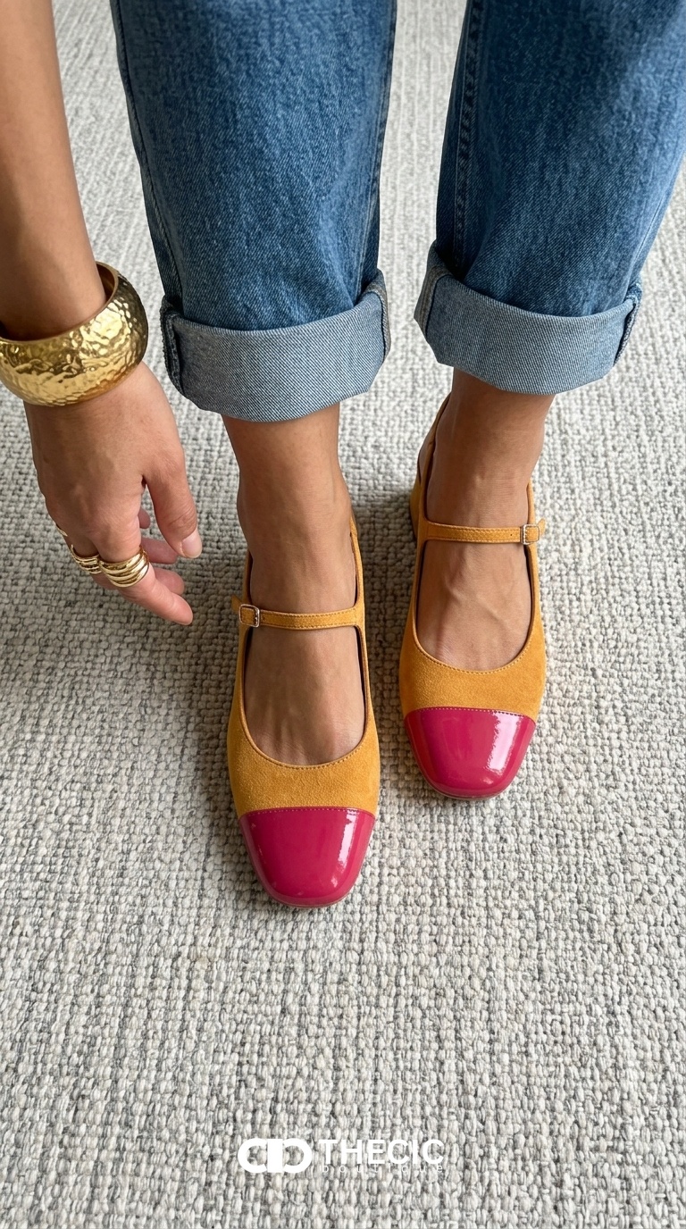 Two-Tone Leather Mary Jane Slingback Block Heels