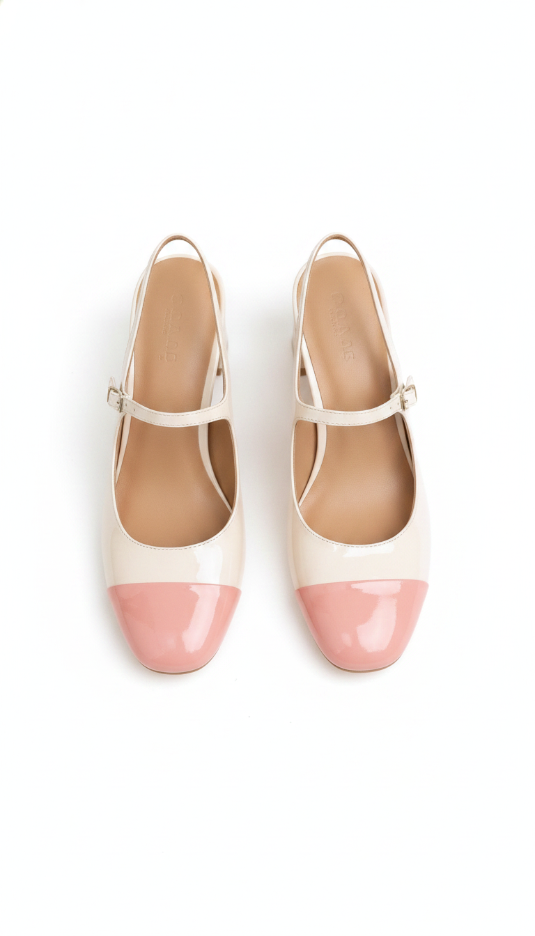 Two-Tone Leather Mary Jane Slingback Block Heels
