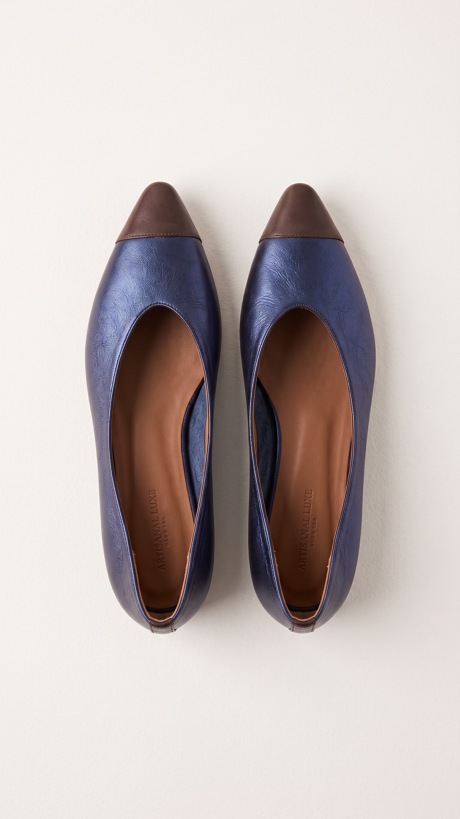 Two-Tone Leather Pointed-Toe Cap-Toe Flats