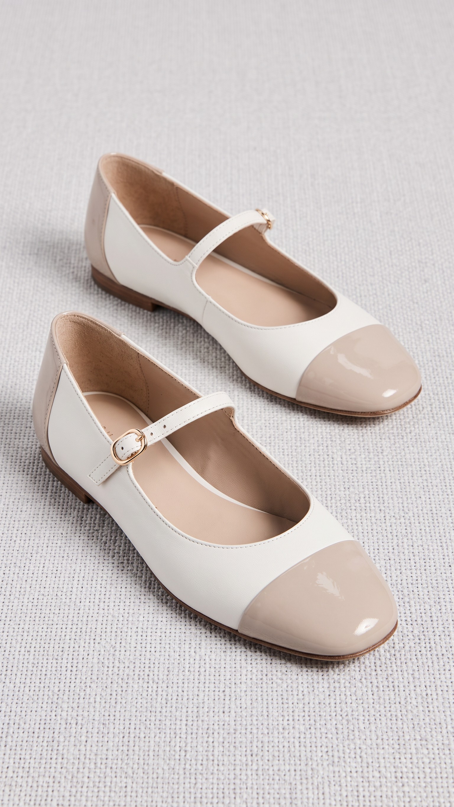 Two-Tone Leather Square-Toe Slingback Mary Jane Flats
