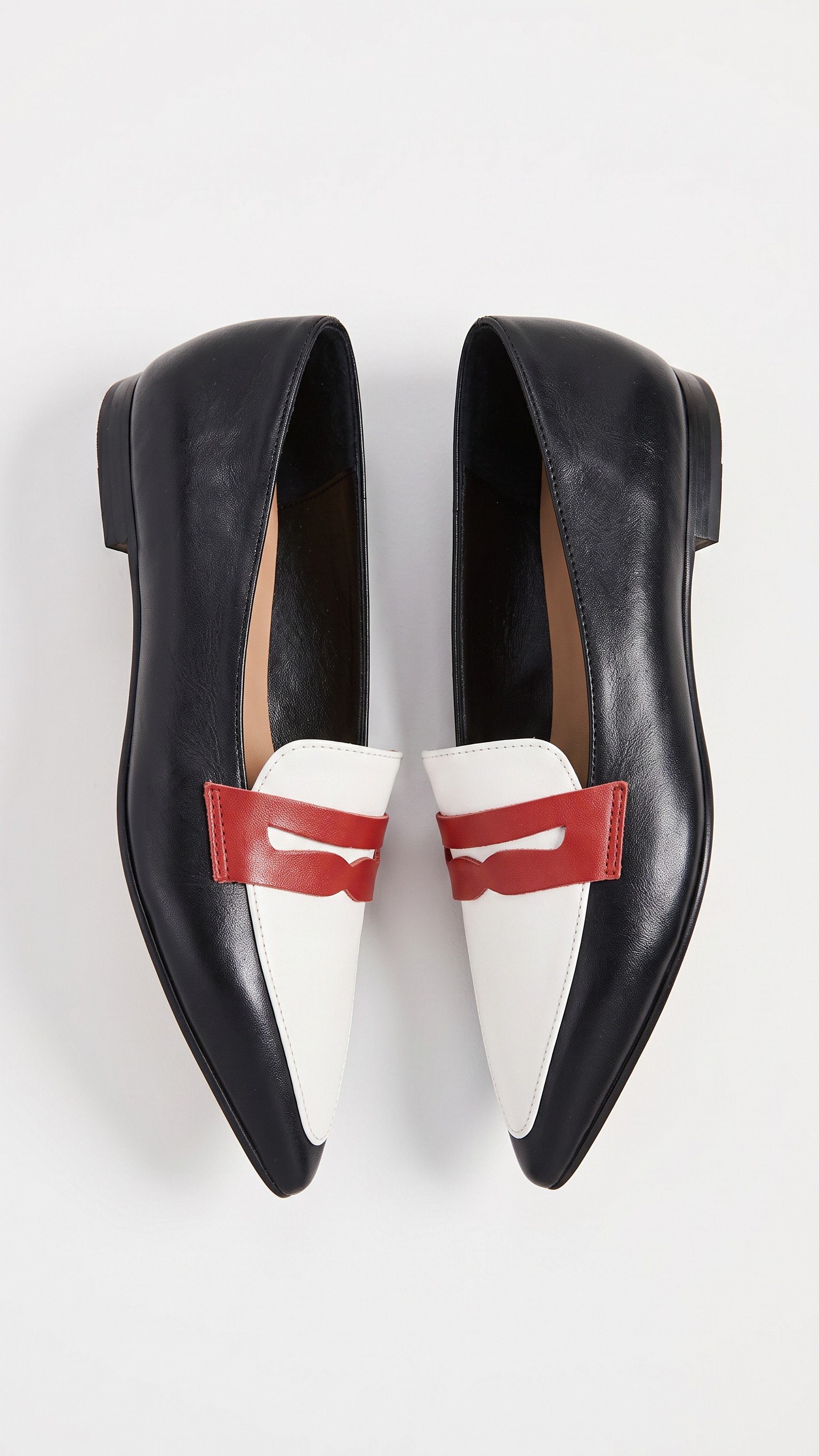 Two-Tone Pointed-Toe Strap Slip-On Loafers