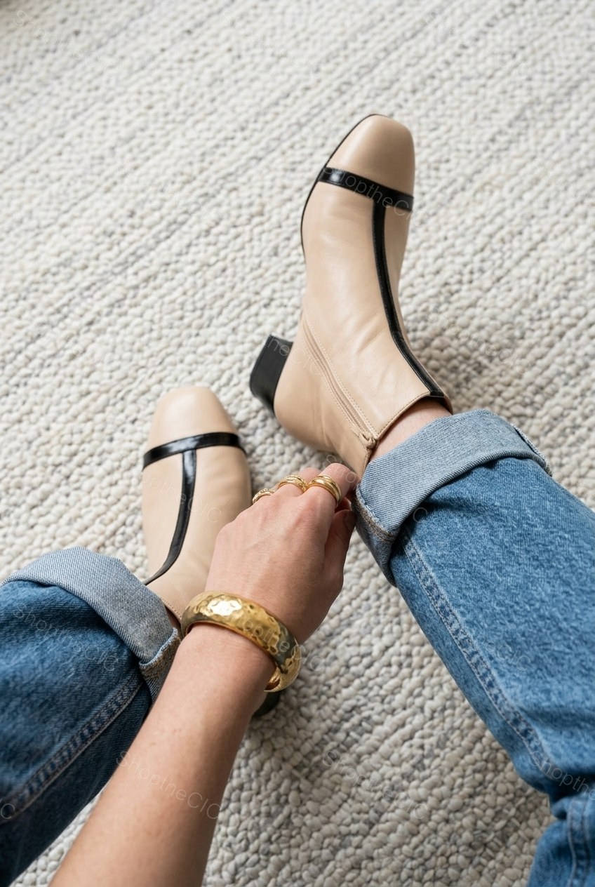 Two-Tone Square-Toe Block Heel Ankle Boots