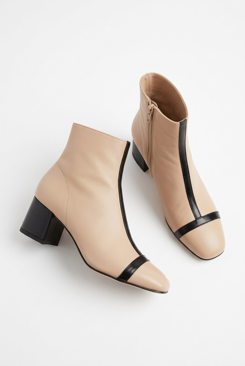 Two-Tone Square-Toe Block Heel Ankle Boots