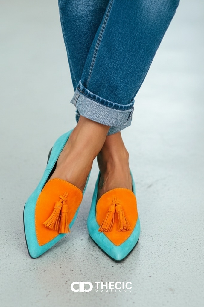 Two-Tone Tassel Pointed-Toe Loafers