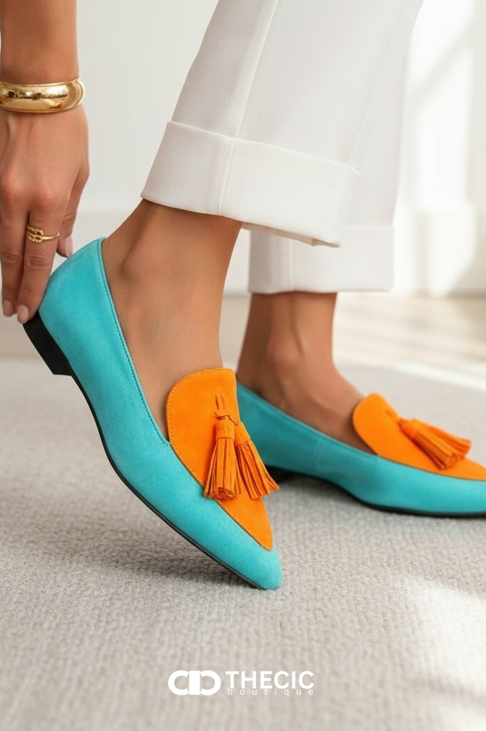 Two-Tone Tassel Pointed-Toe Loafers