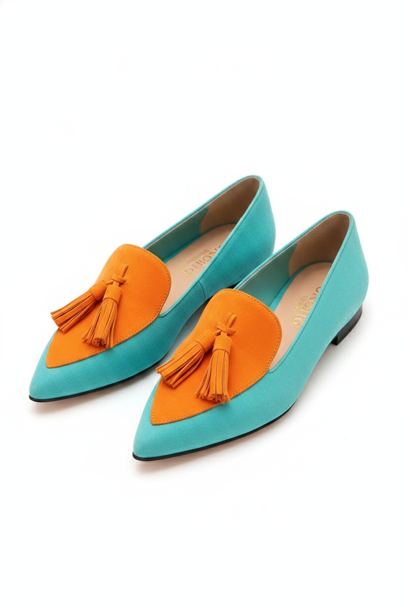 Two-Tone Tassel Pointed-Toe Loafers