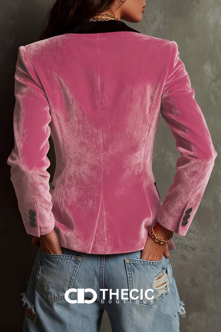 Velvet Contrast Lapel Single-Button Blazer