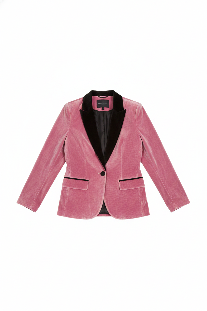 Velvet Contrast Lapel Single-Button Blazer