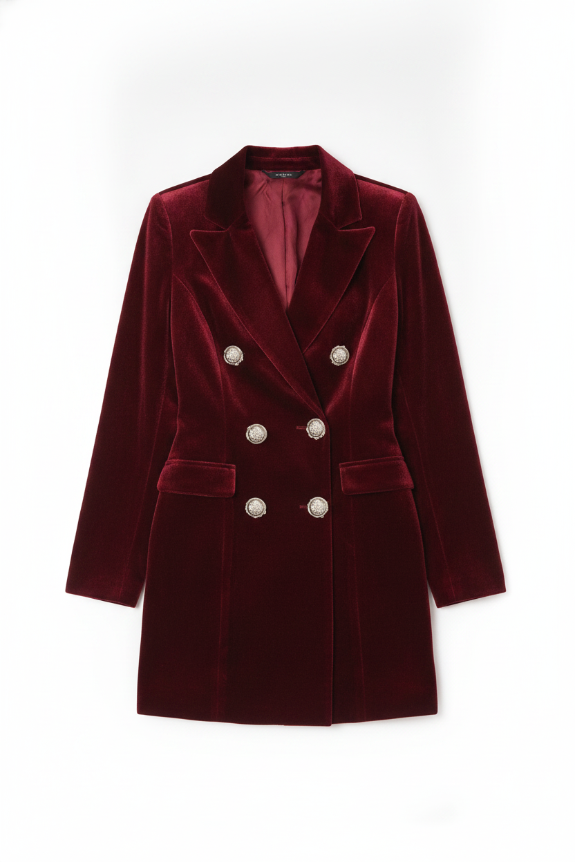 Velvet Double-Breasted Embellished Blazer Dress