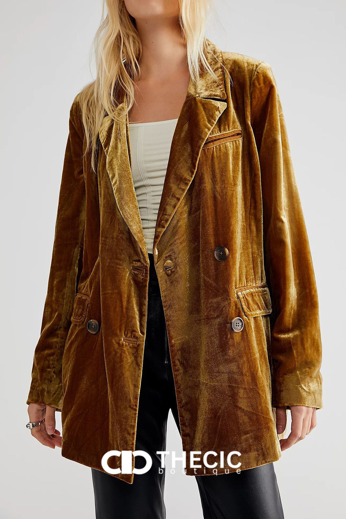 Velvet Double-Breasted Relaxed Fit Blazer