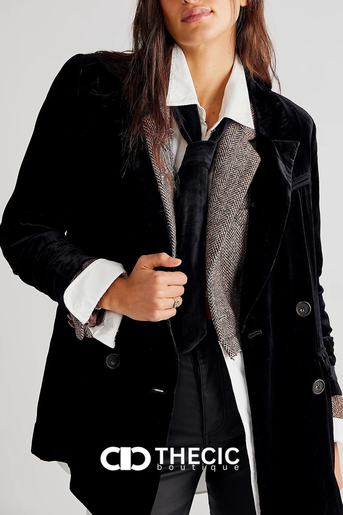 Velvet Double-Breasted Relaxed Fit Blazer