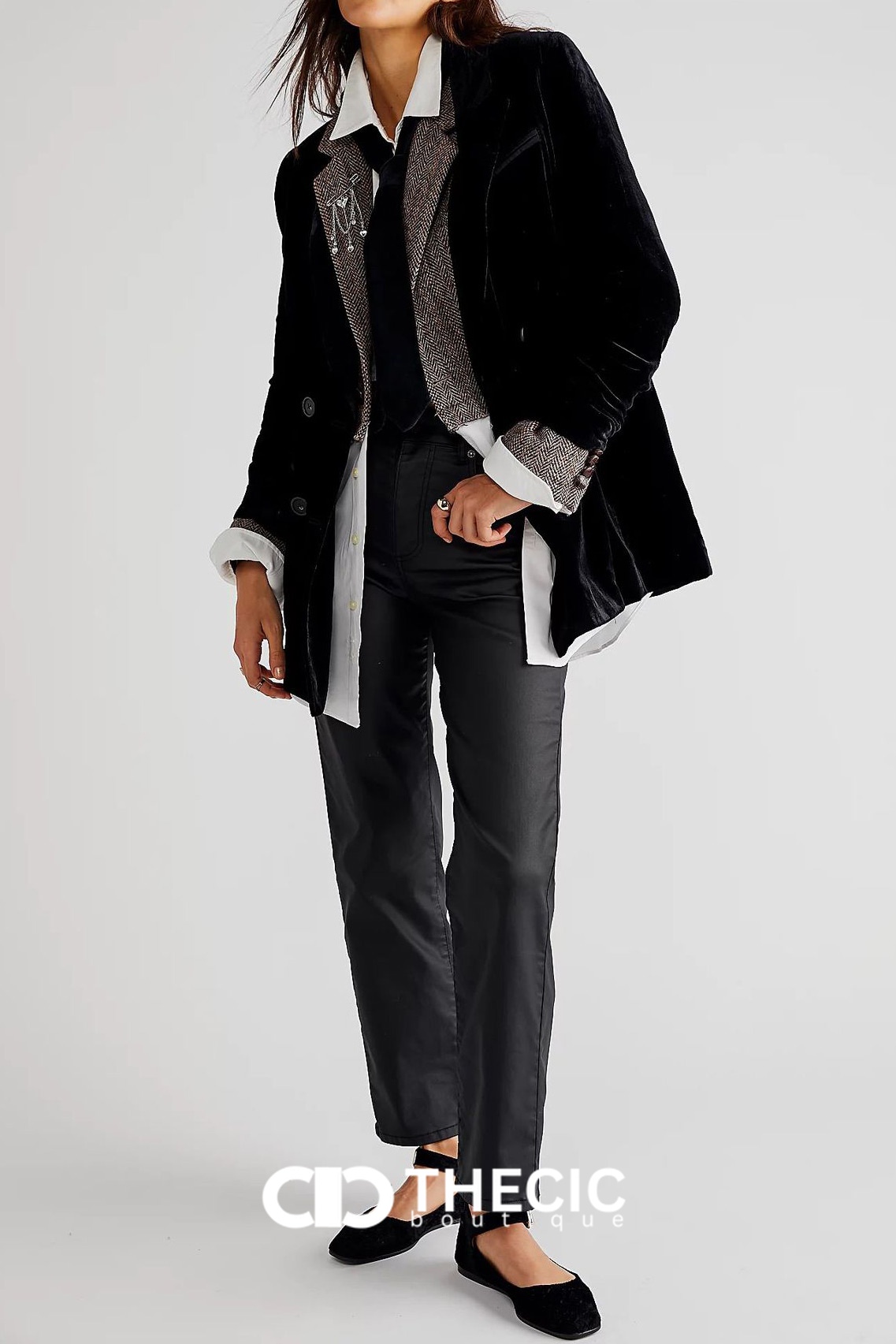 Velvet Double-Breasted Relaxed Fit Blazer