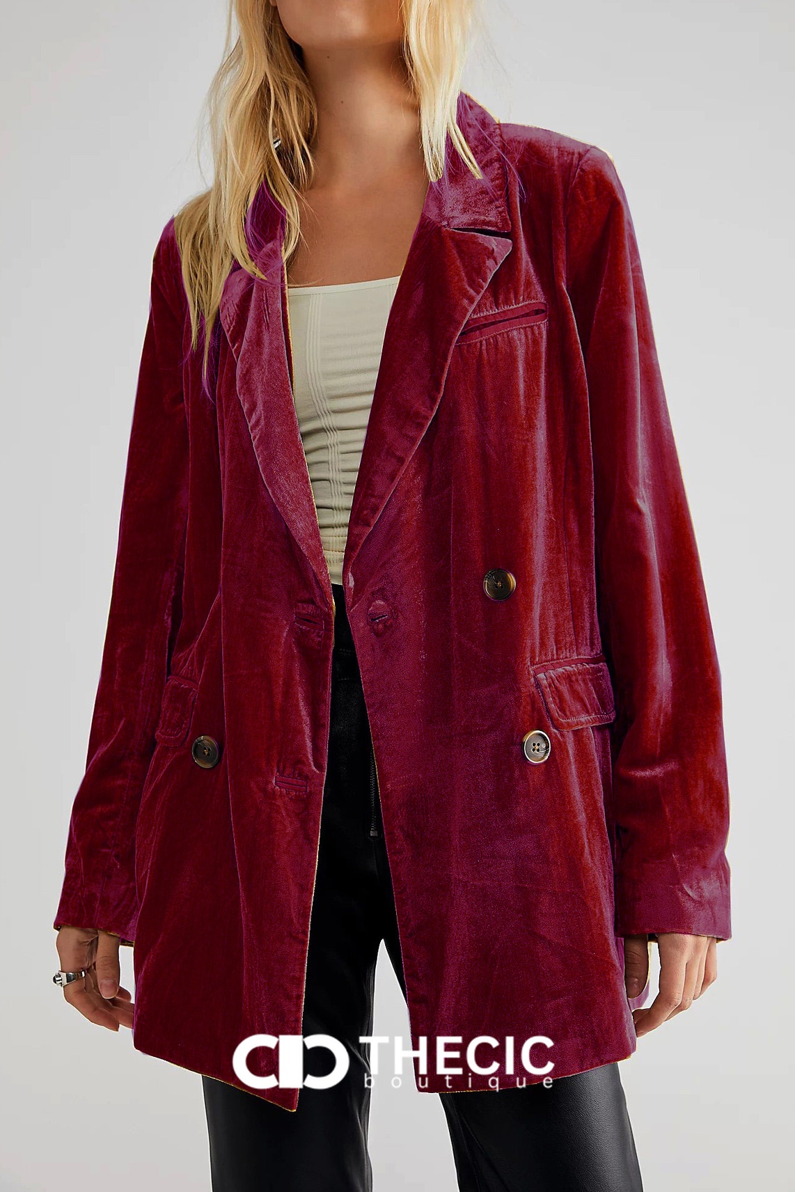 Velvet Double-Breasted Relaxed Fit Blazer