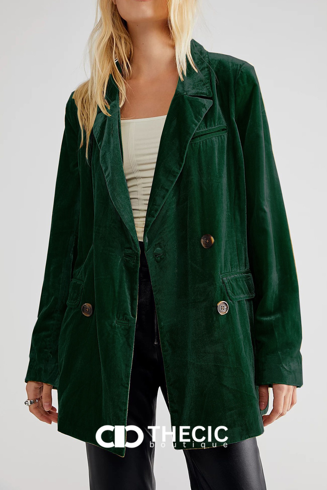 Velvet Double-Breasted Relaxed Fit Blazer