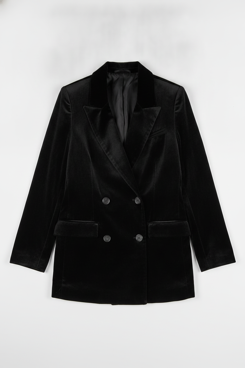 Velvet Double-Breasted Relaxed Fit Blazer