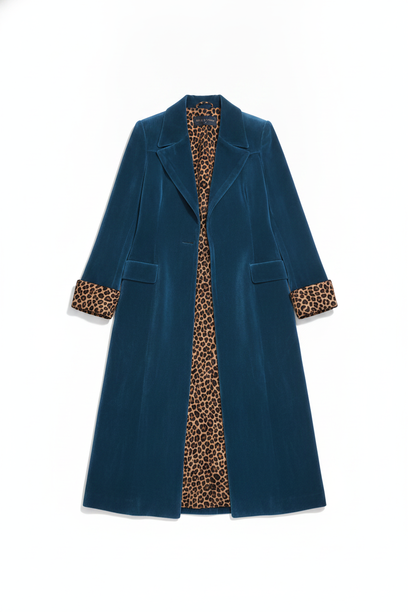 Velvet Leopard Cuff Longline Trench Coat