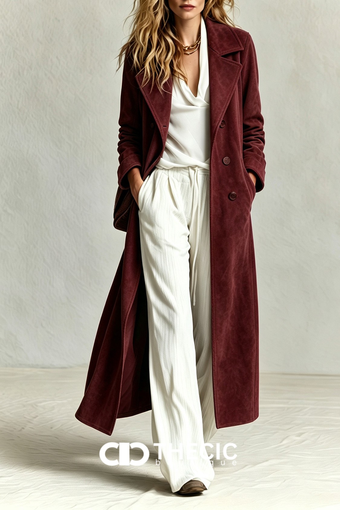 Velvet Notched Lapel Button-Front Duster Coat