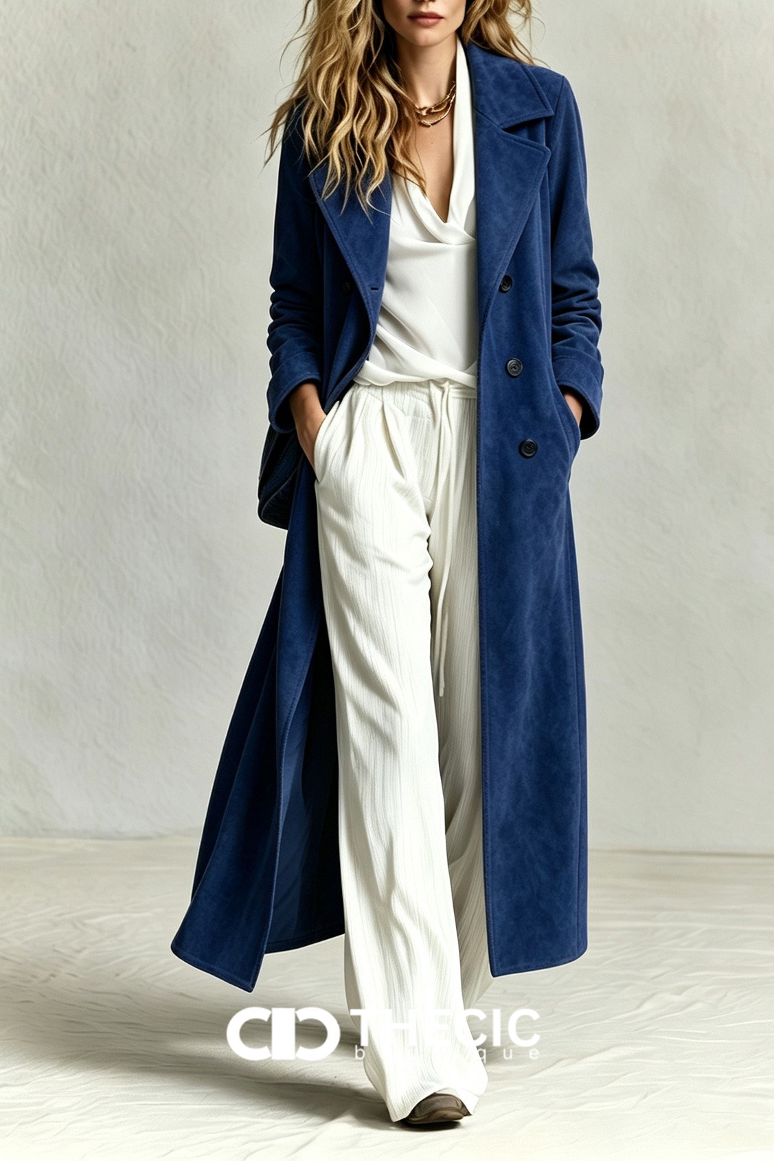 Velvet Notched Lapel Button-Front Duster Coat