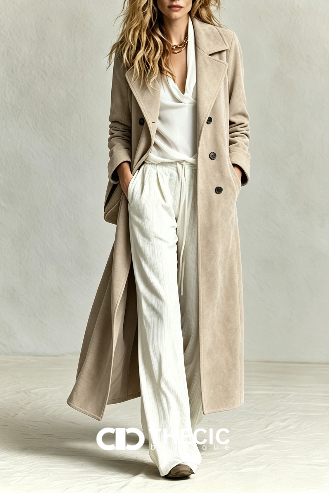 Velvet Notched Lapel Button-Front Duster Coat