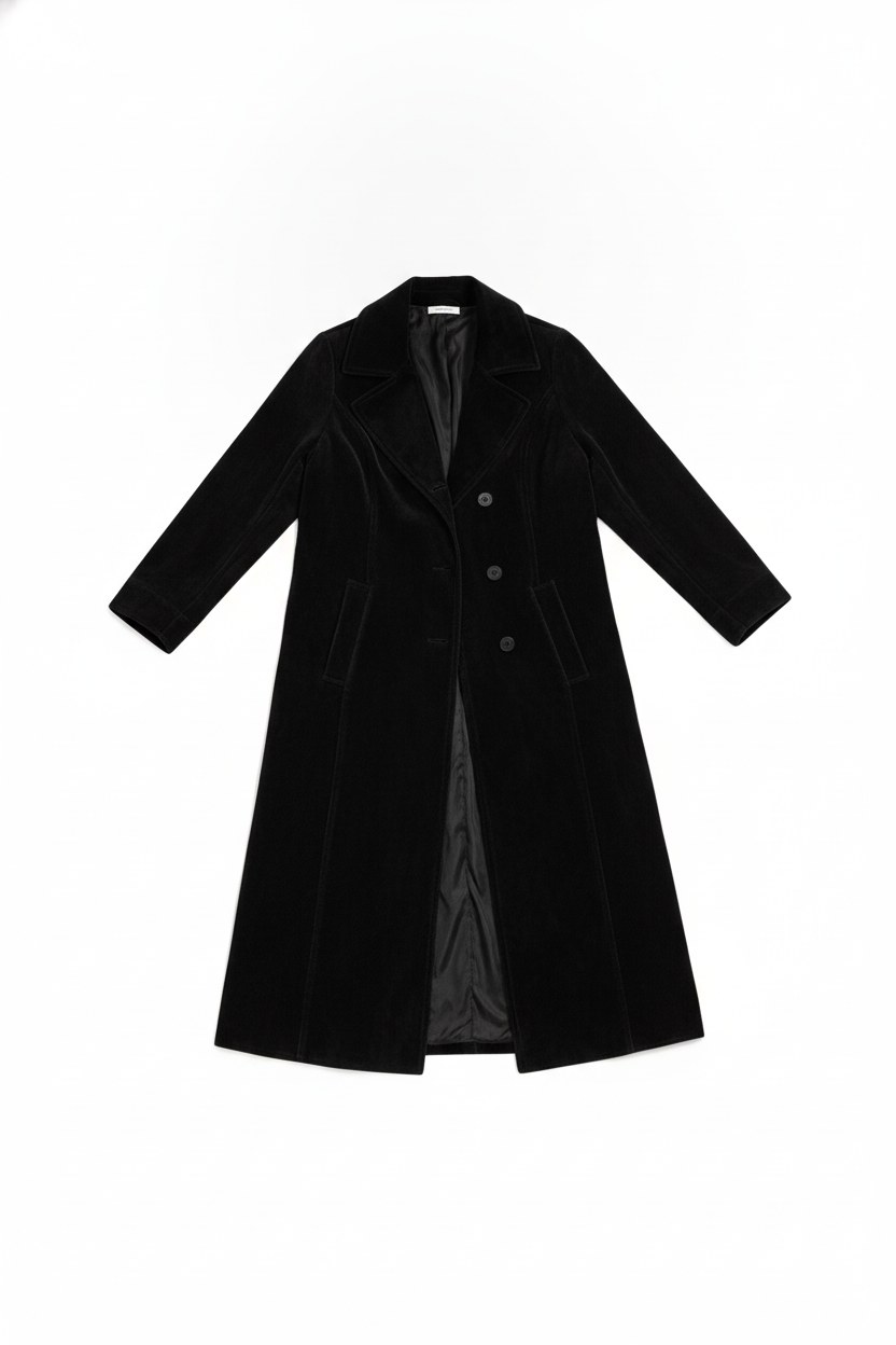 Velvet Notched Lapel Button-Front Duster Coat