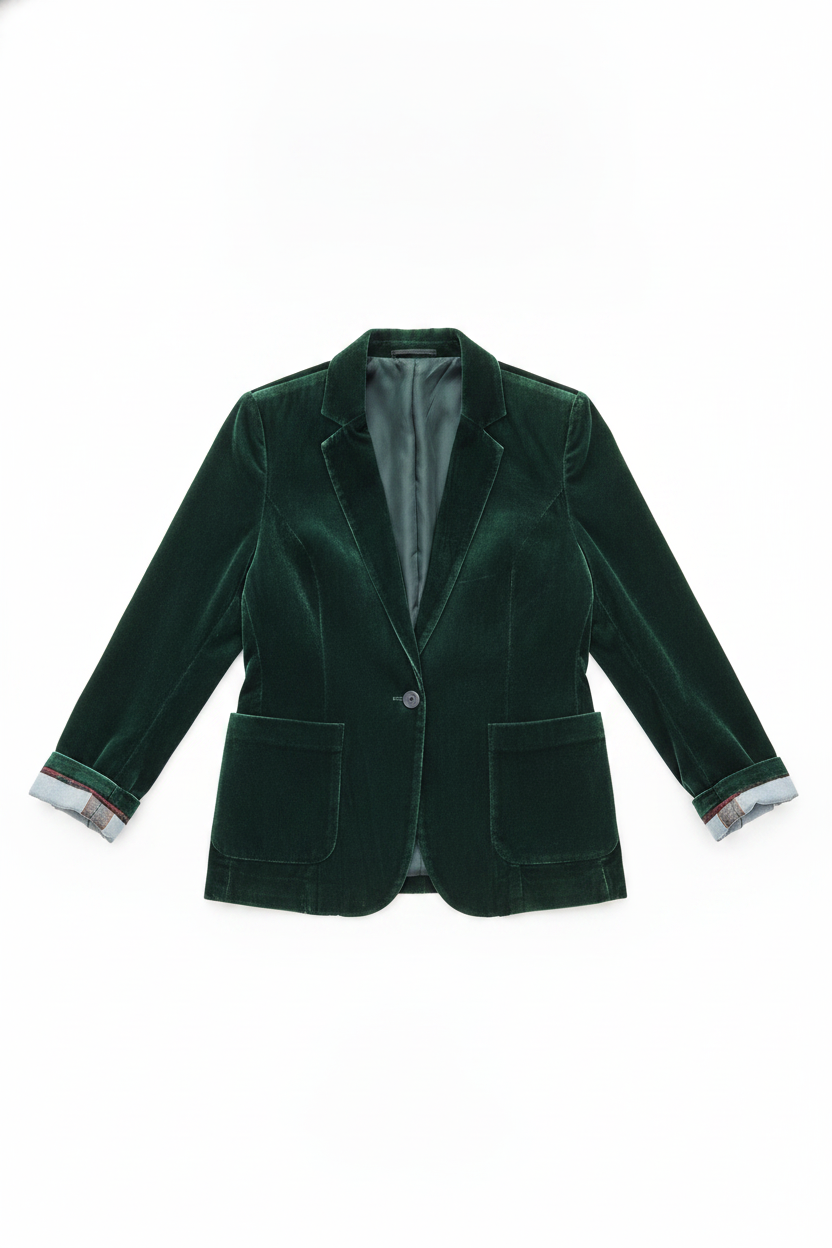 Velvet Notched Lapel Single-Button Blazer
