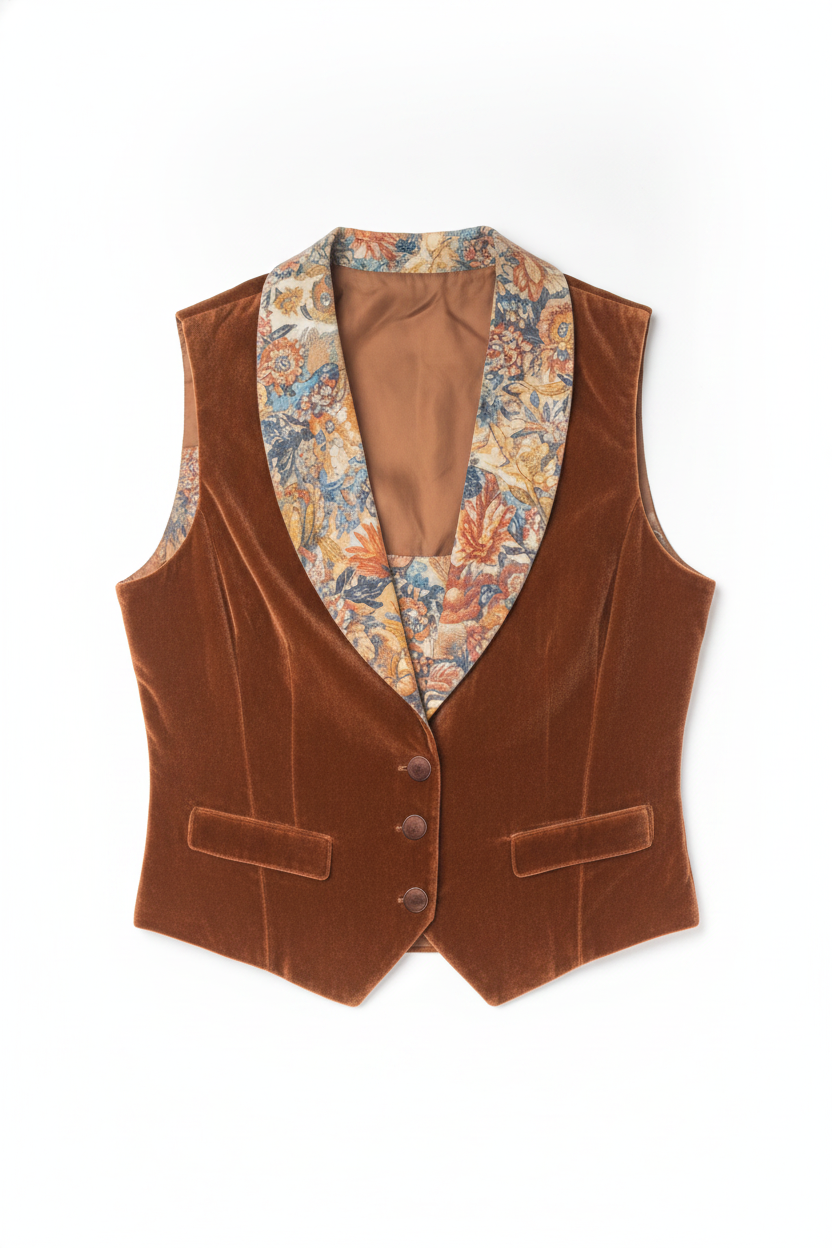 Velvet Patterned Shawl Collar Sleeveless Vest