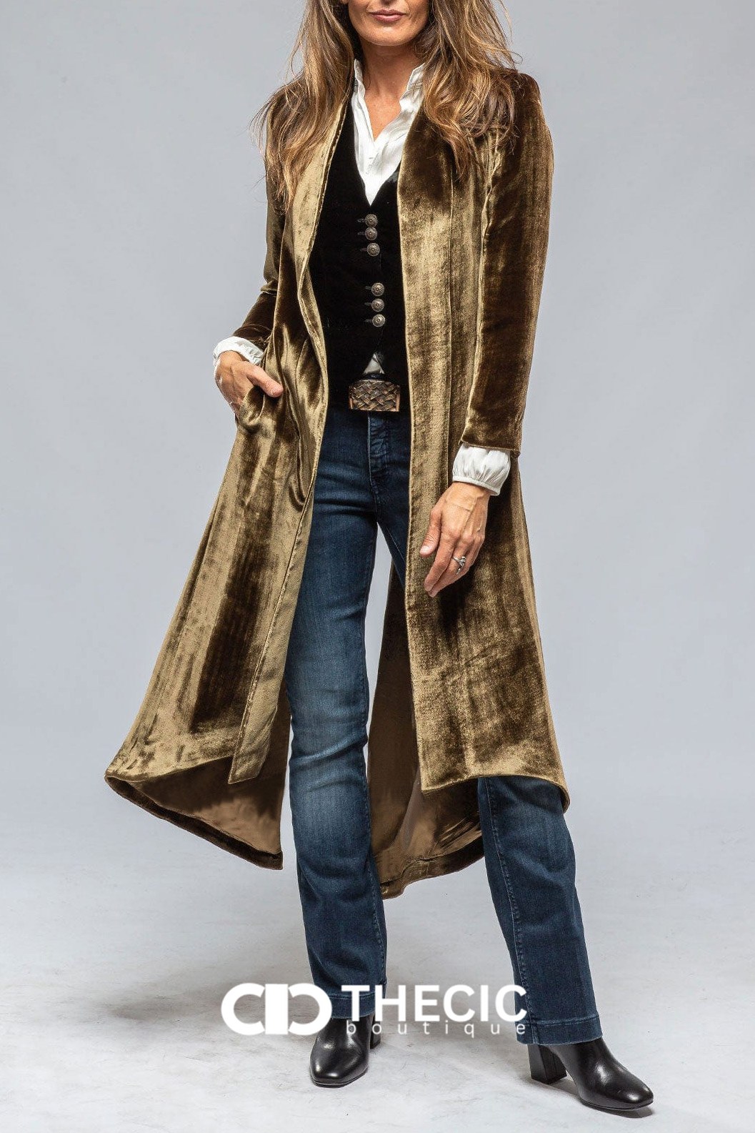 Velvet Split Back High-Low Hem Duster Coat