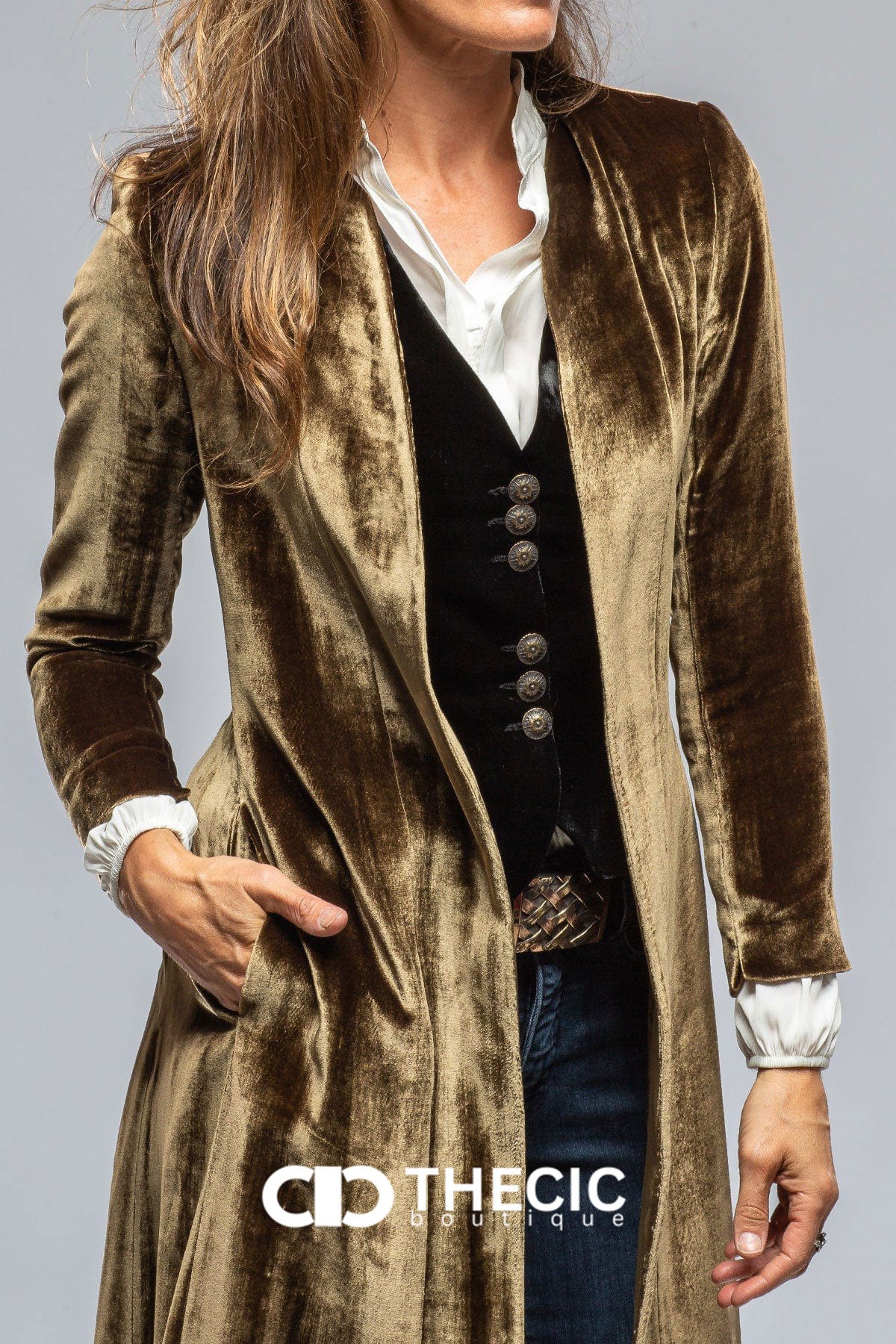 Velvet Split Back High-Low Hem Duster Coat