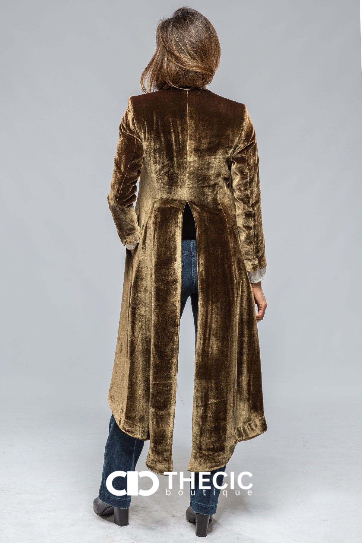 Velvet Split Back High-Low Hem Duster Coat