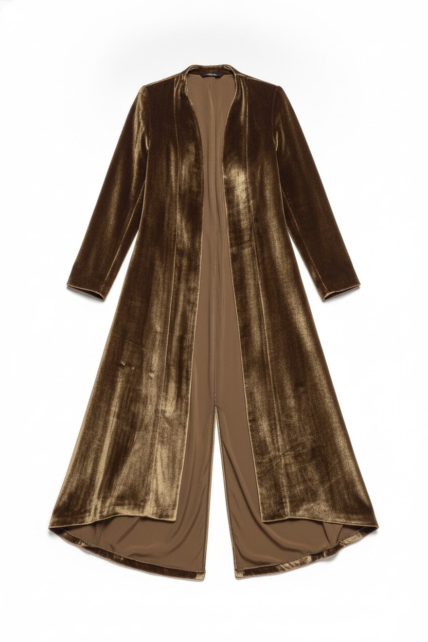 Velvet Split Back High-Low Hem Duster Coat