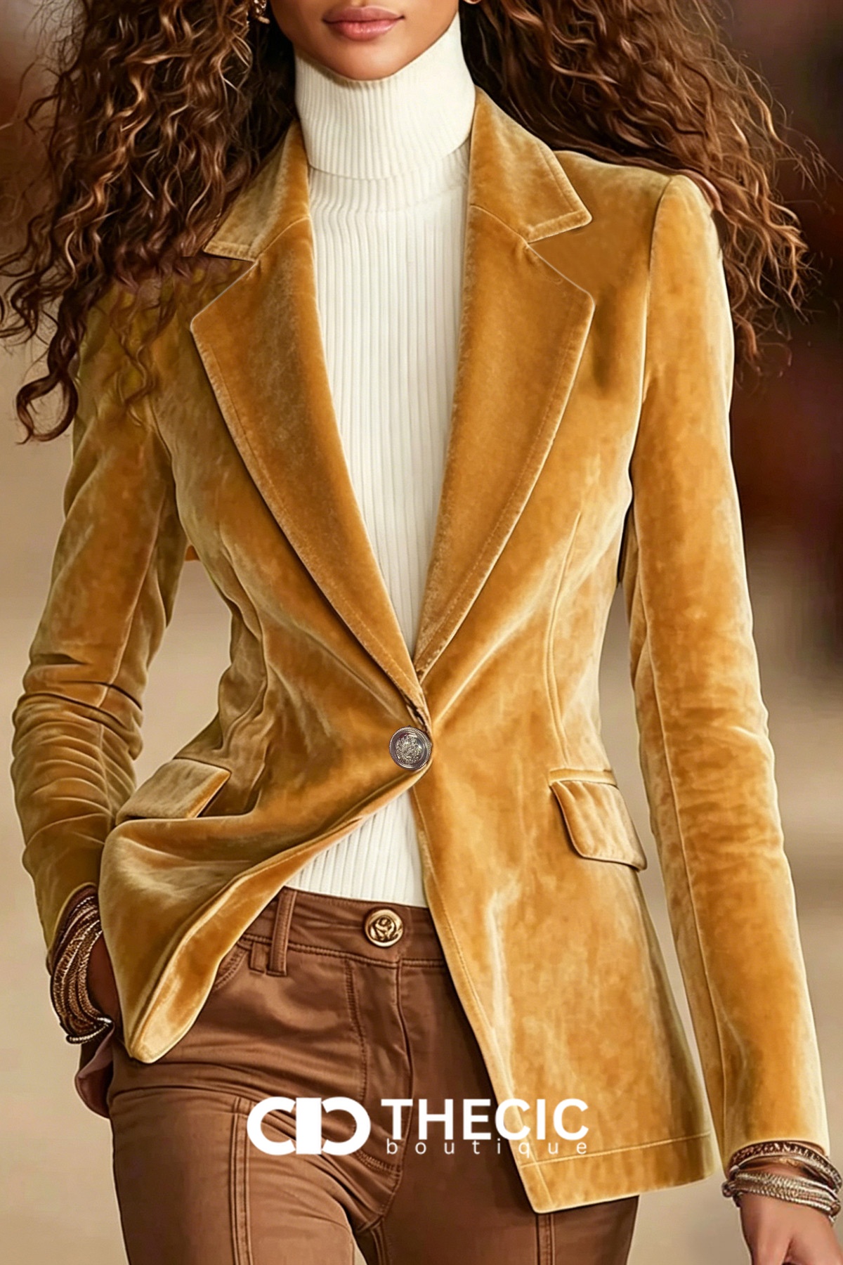 Velvet Tailored Notched Lapel Single-Button Blazer