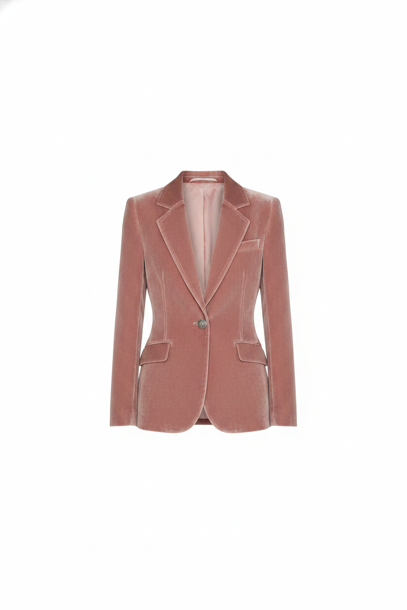 Velvet Tailored Notched Lapel Single-Button Blazer