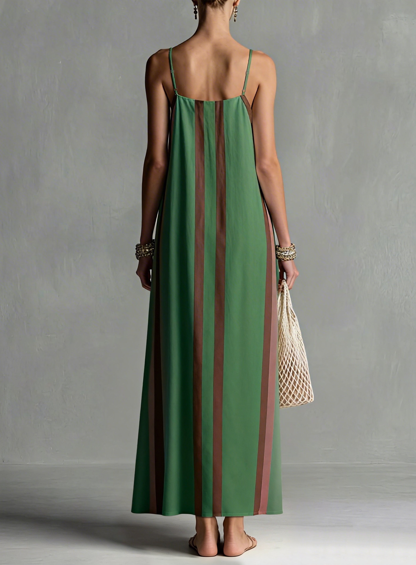 Vertical Striped Flowy Maxi Slip Dress