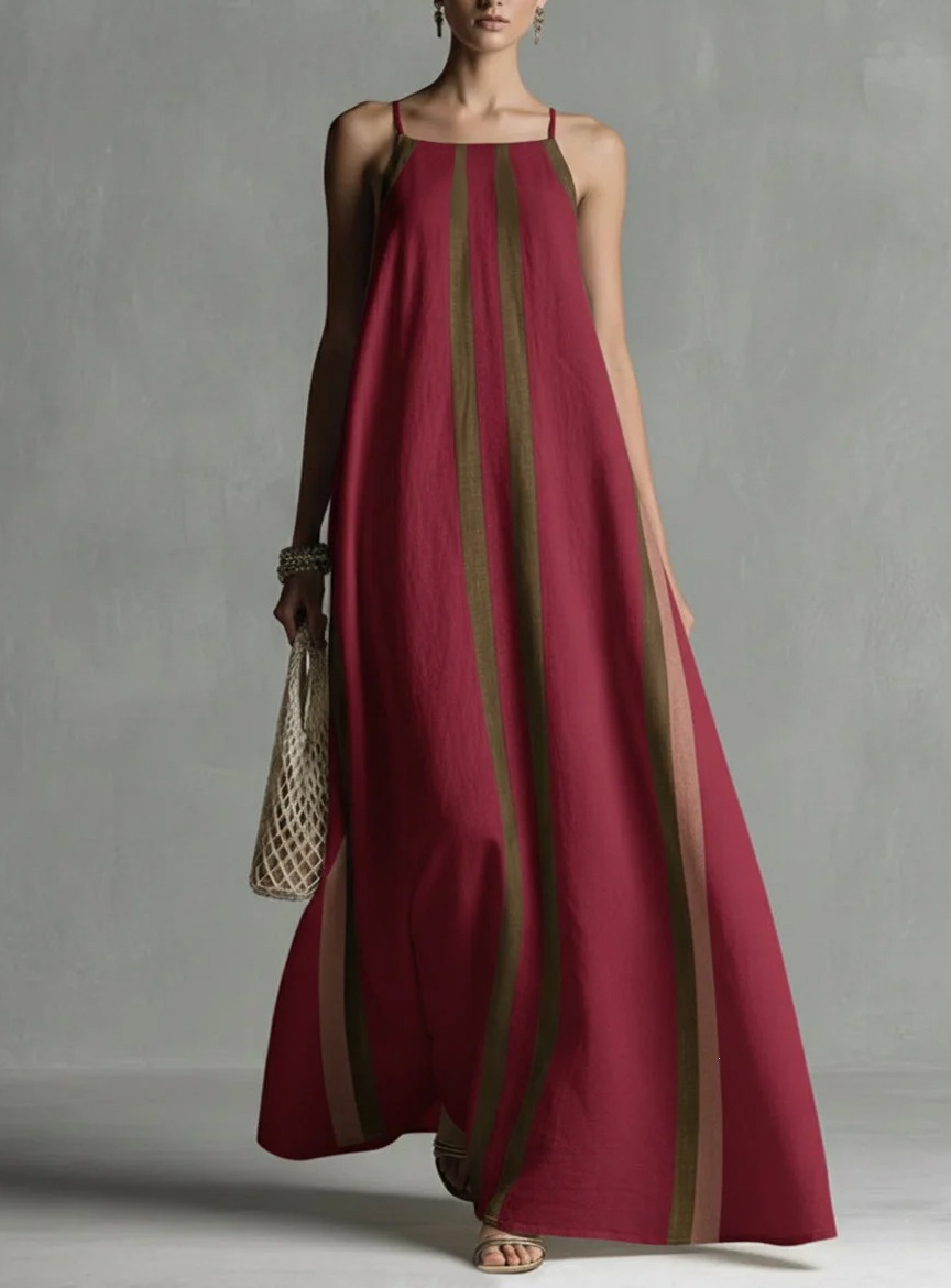 Vertical Striped Flowy Maxi Slip Dress