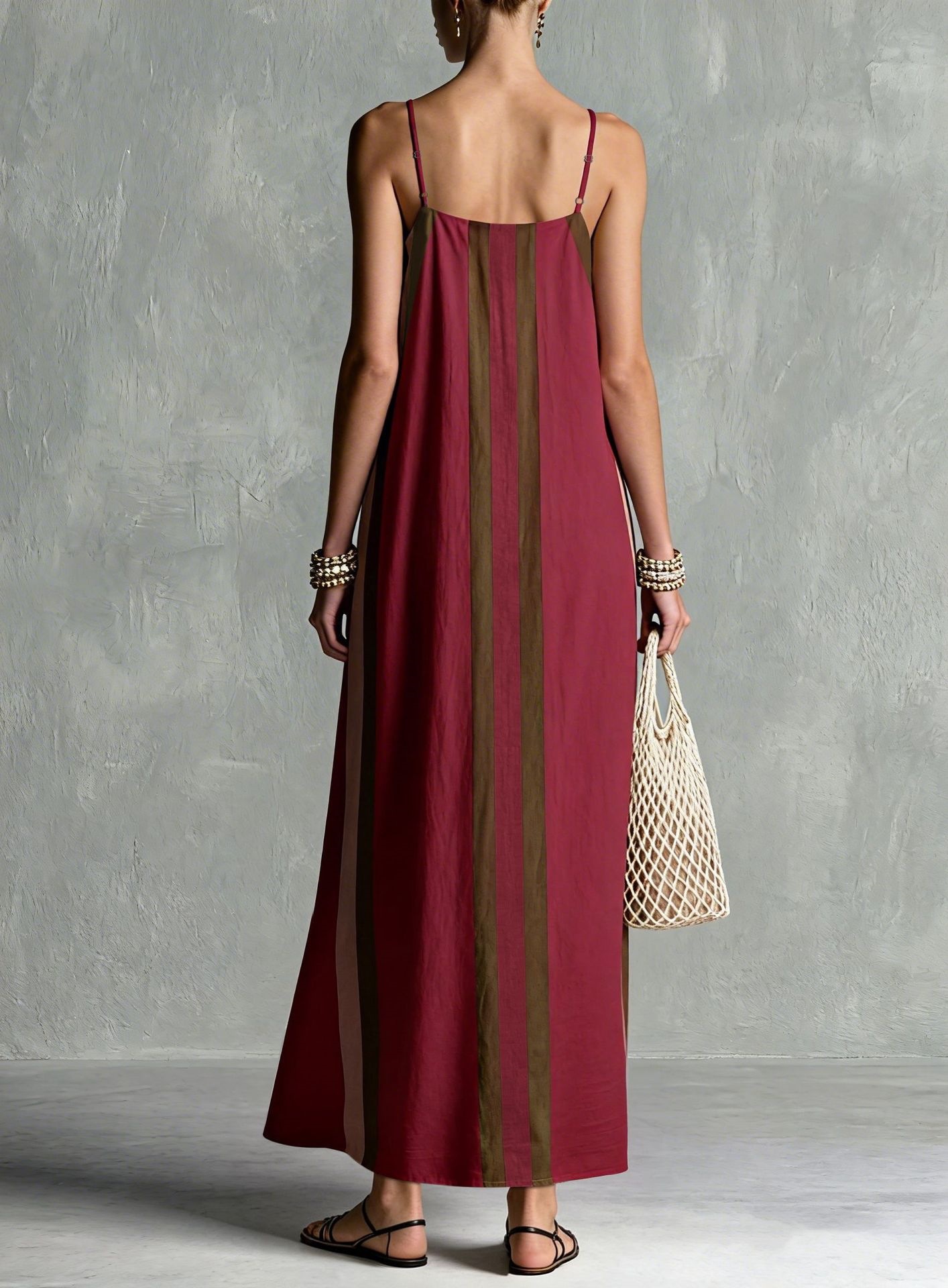 Vertical Striped Flowy Maxi Slip Dress