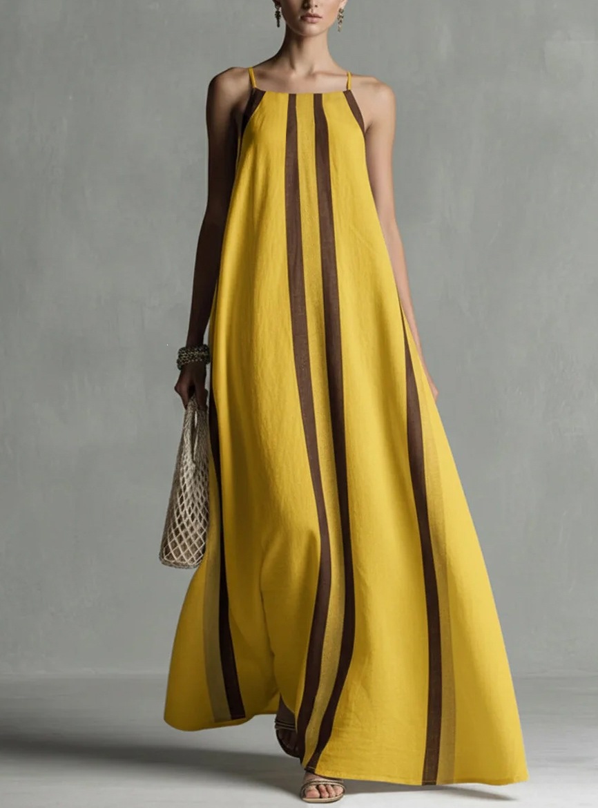 Vertical Striped Flowy Maxi Slip Dress