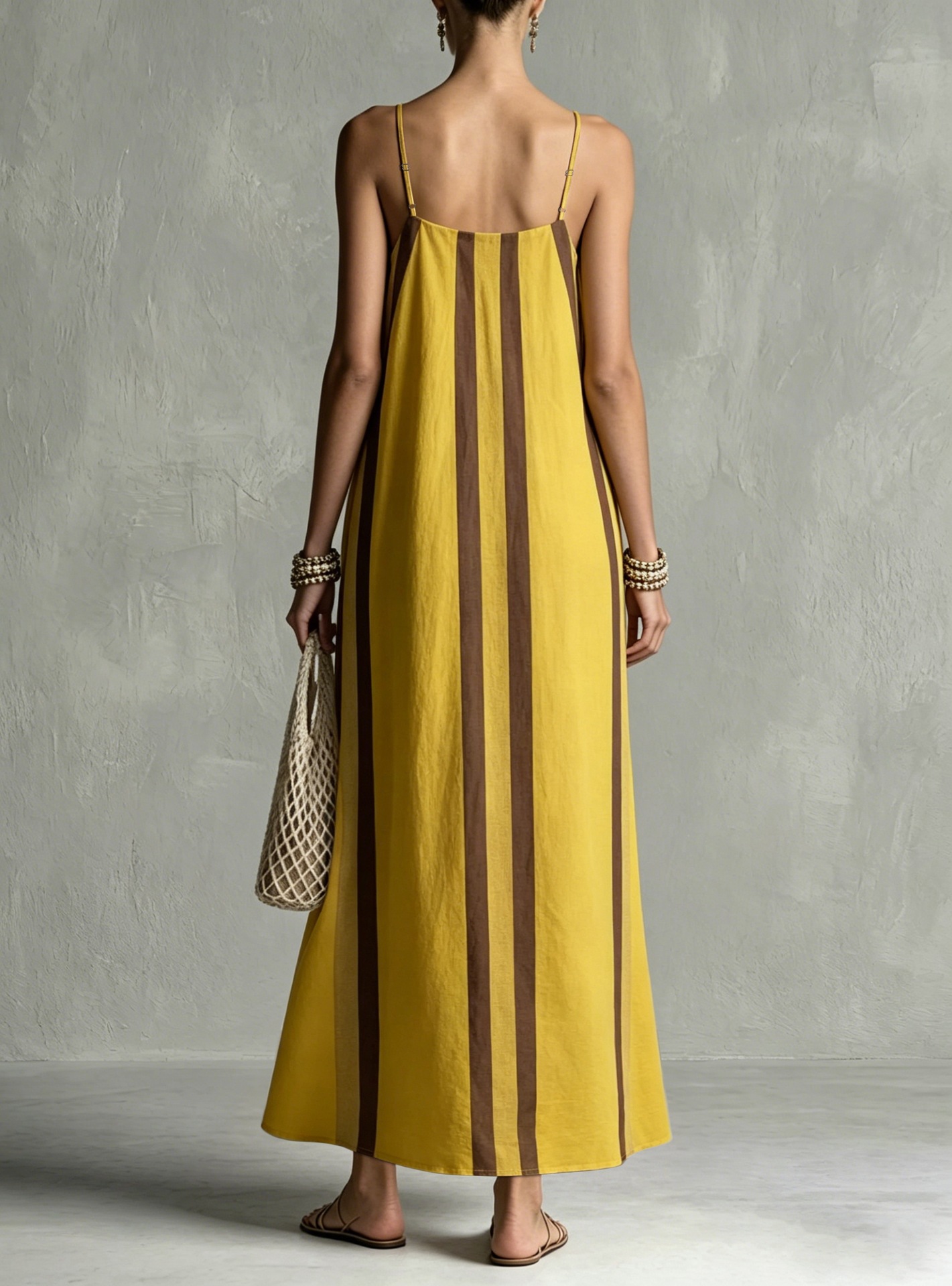 Vertical Striped Flowy Maxi Slip Dress