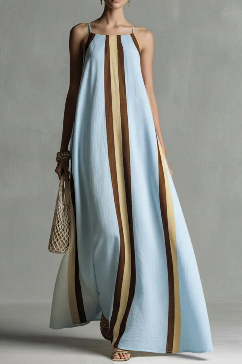 Vertical Striped Flowy Maxi Slip Dress