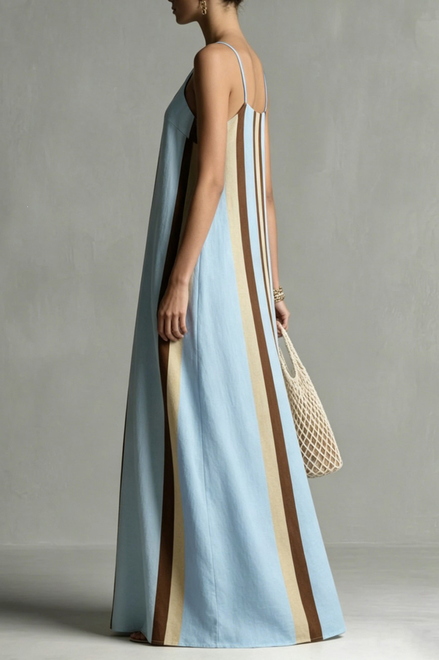 Vertical Striped Flowy Maxi Slip Dress